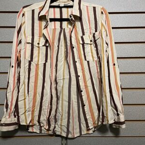 ana A New Approach Striped‎ Button Down Long Sleeve Shirt - Women's